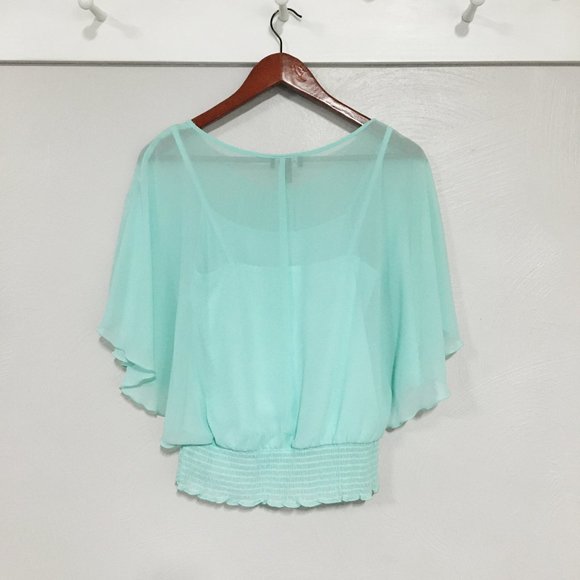 A. Byer | Mint Sheer Flowy Layered Blouse - Picture 2 of 10